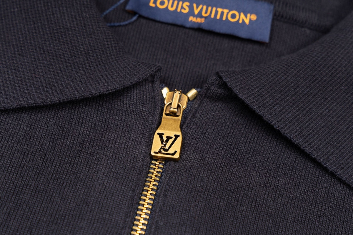 3D Monogram Embossed Zip-Through Cardigan | Midnight Blue