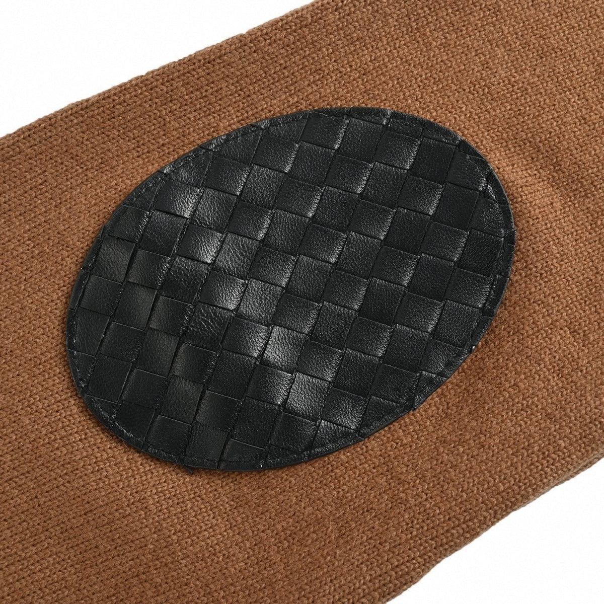 Cashmere Intrecciato Elbow-Patch Cardigan | Camel