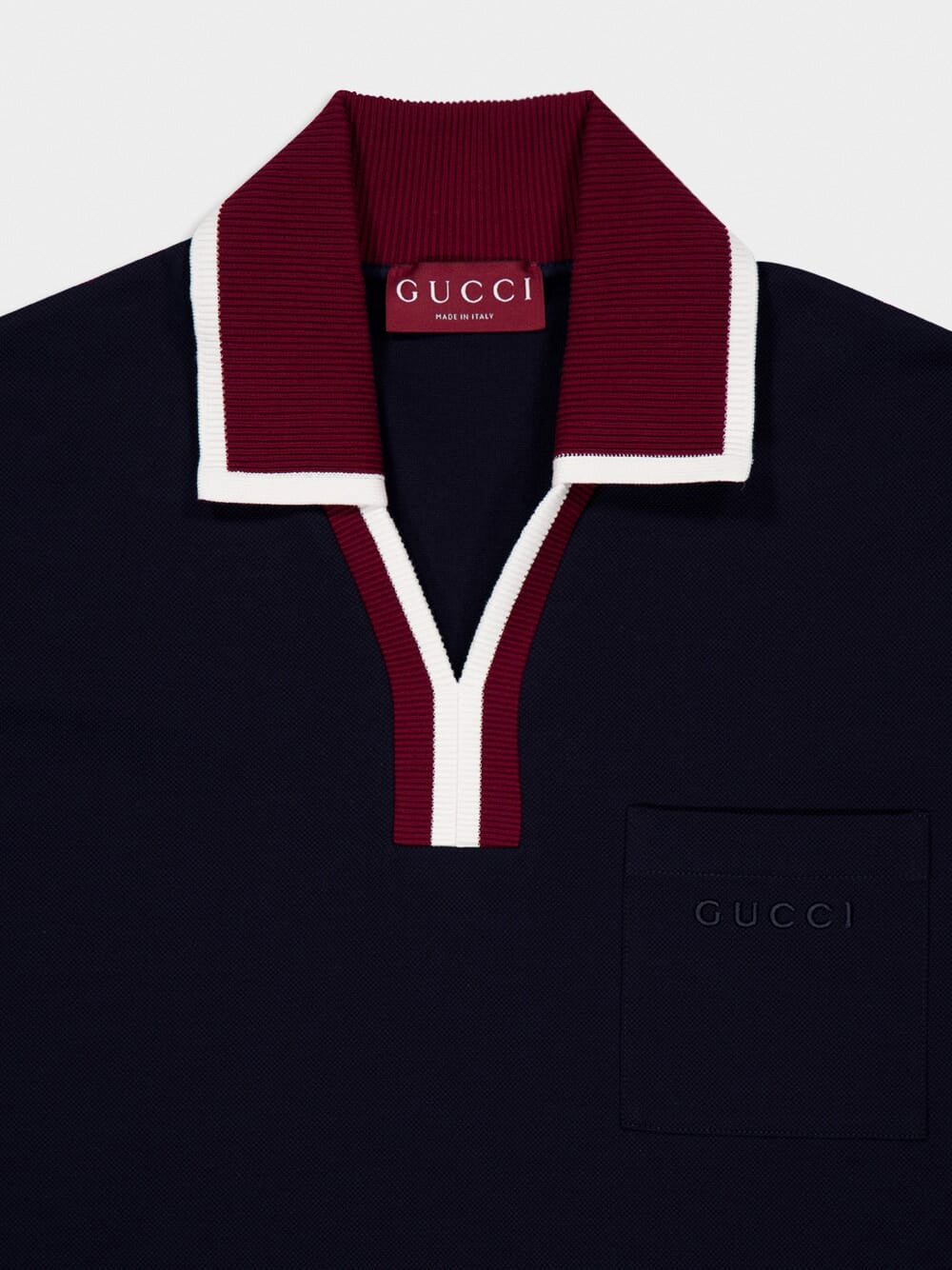 Contrast-Trim Johnny Collar Polo | Navy Blue