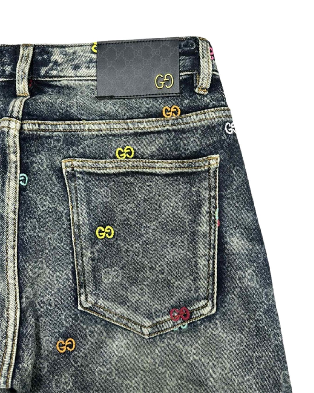 Multi-Color Embroidered GG Monogram Jeans | Washed Black