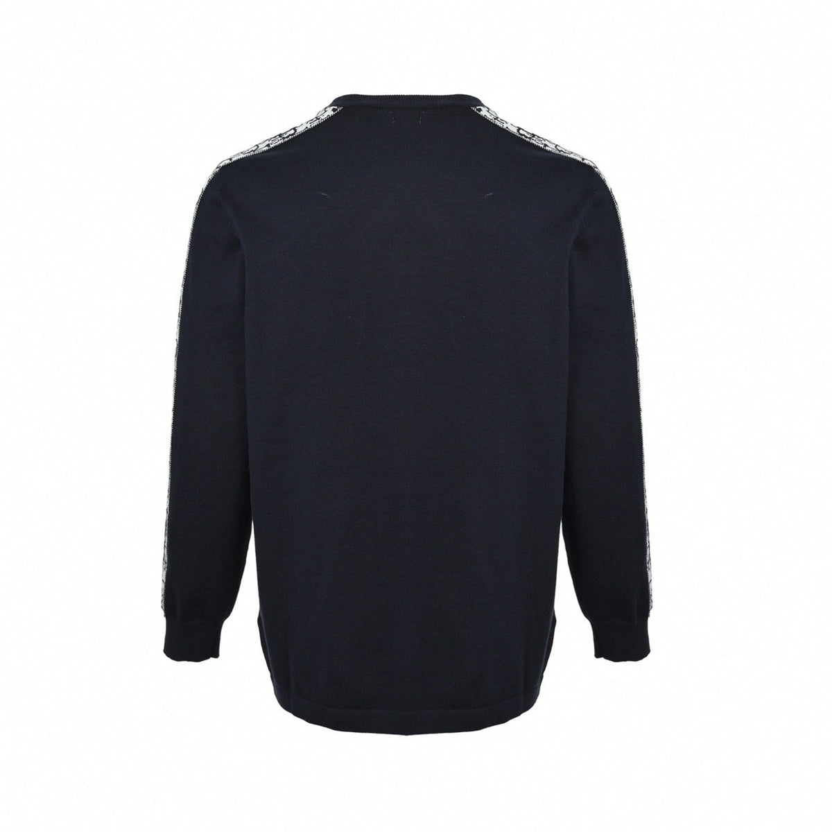 Oblique Sleeve Stripe Cotton Knit Crewneck