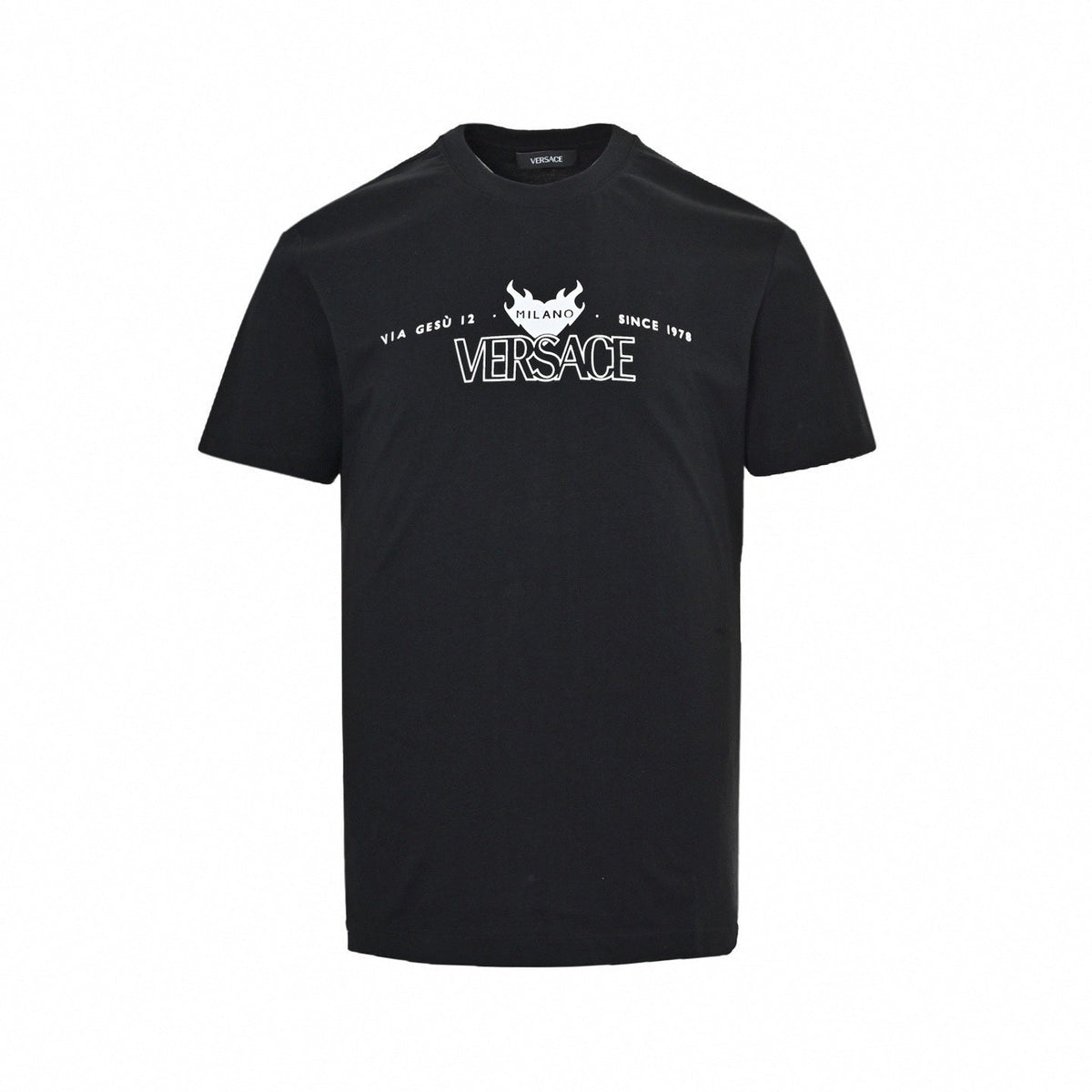 'Via Gesù 12' Flame Logo T-Shirt - Black