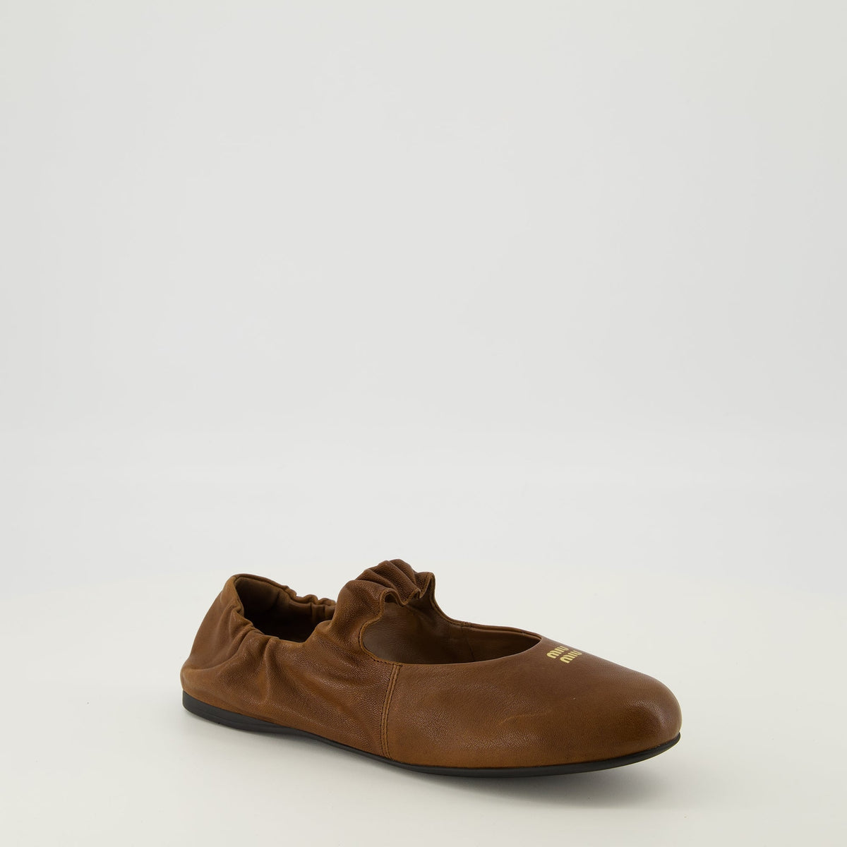 Brown Leather Ruched Ballerinas
