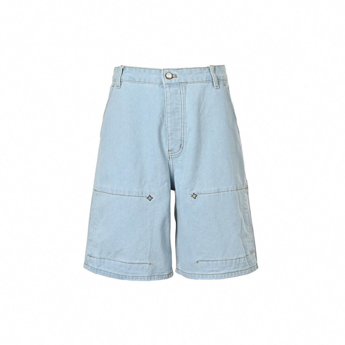 Monogram Flower Rivet Denim Shorts | Light Blue