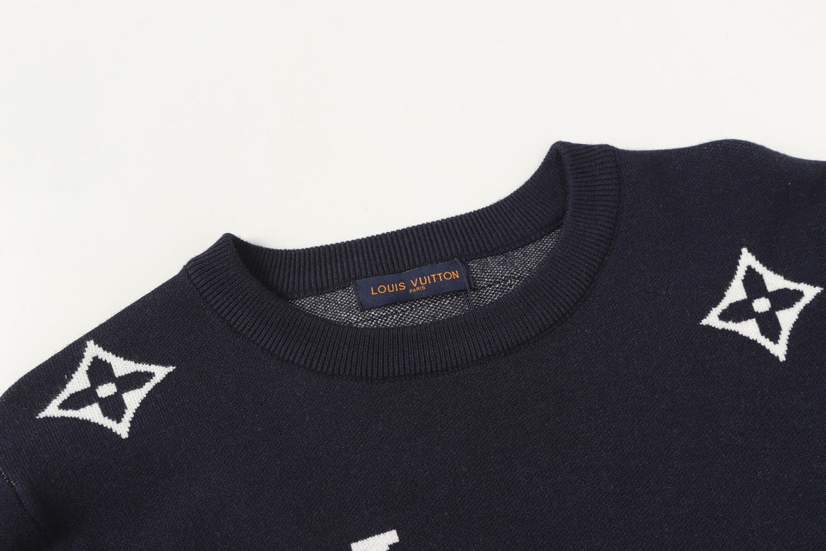 Scattered Monogram Intarsia Wool Crewneck | Navy