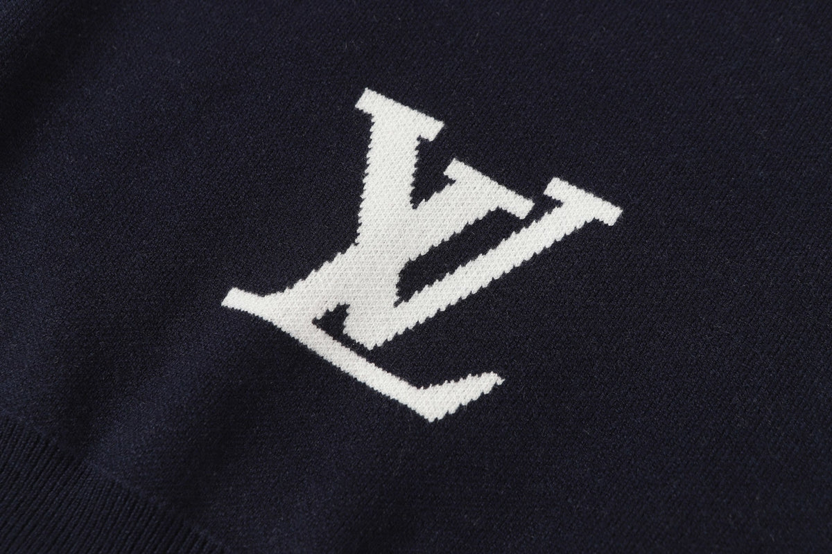 Scattered Monogram Intarsia Wool Crewneck | Navy